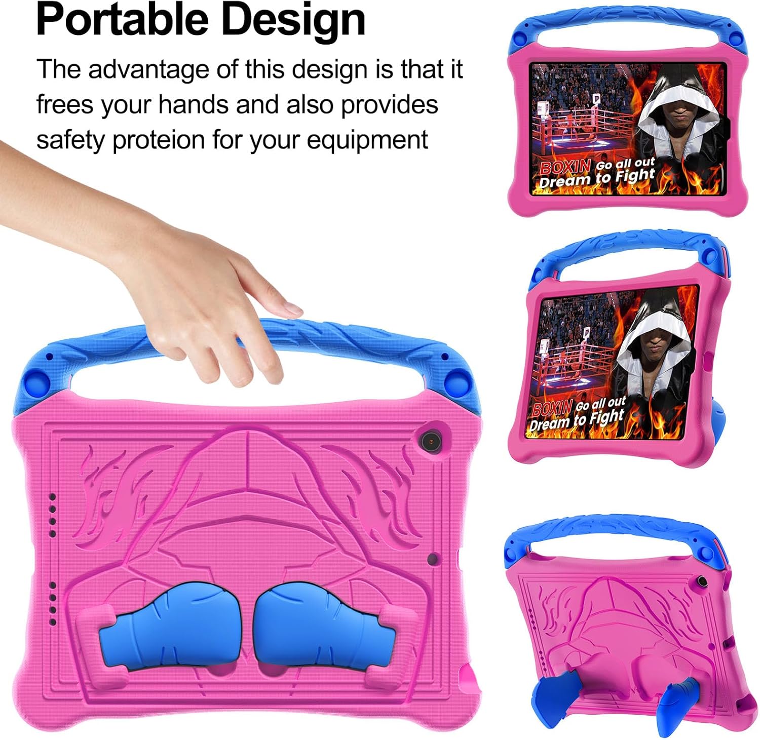 for iPad Air 3rd Generation and iPad Pro Case 10.5" 2019/2017 Release, Cute Boxing Shockproof Hard Case with Handle/Kickstand/Shoulder Strap, Protective Lightweight Kids-Friendly Cover, Rose