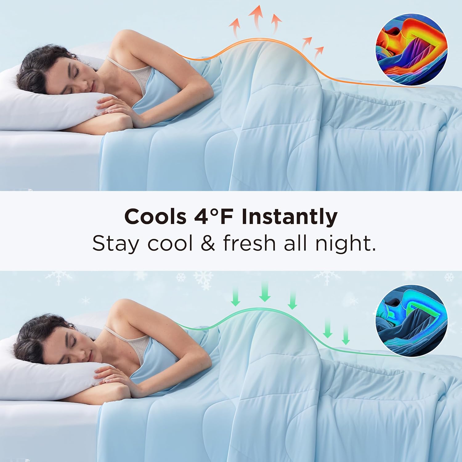 Bedsure Cooling Comforter Queen Size - Cooling Blankets for Hot Sleepers, Lightweight Comforter for Summer with Dual-Sided Cool Tech, Soft Breathable Cold Blanket for Sleeping, Blue, 88x88 Inches