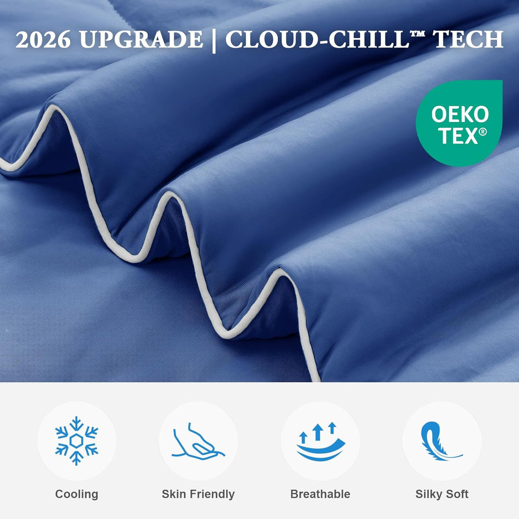 EASELAND Cooling Comforter Queen, 2026 Cloud-CHILL TECH | Q-MAX 0.45+, Double-Sided Cool Design Soft Fluffy Cooling Blanket for Night Sweats Hot Sleeper(Navy Blue, Queen(90"x90"))