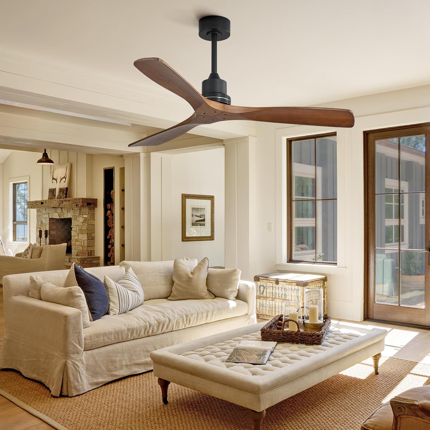Sofucor Smart Ceiling Fan no Lights, 52" Low Profile Ceiling Fans with Remote, Compatible with Alexa/Google/App, 6-Speed Timing Reversible DC Motor for Bedroom Living Room Patio Indoor Outdoor