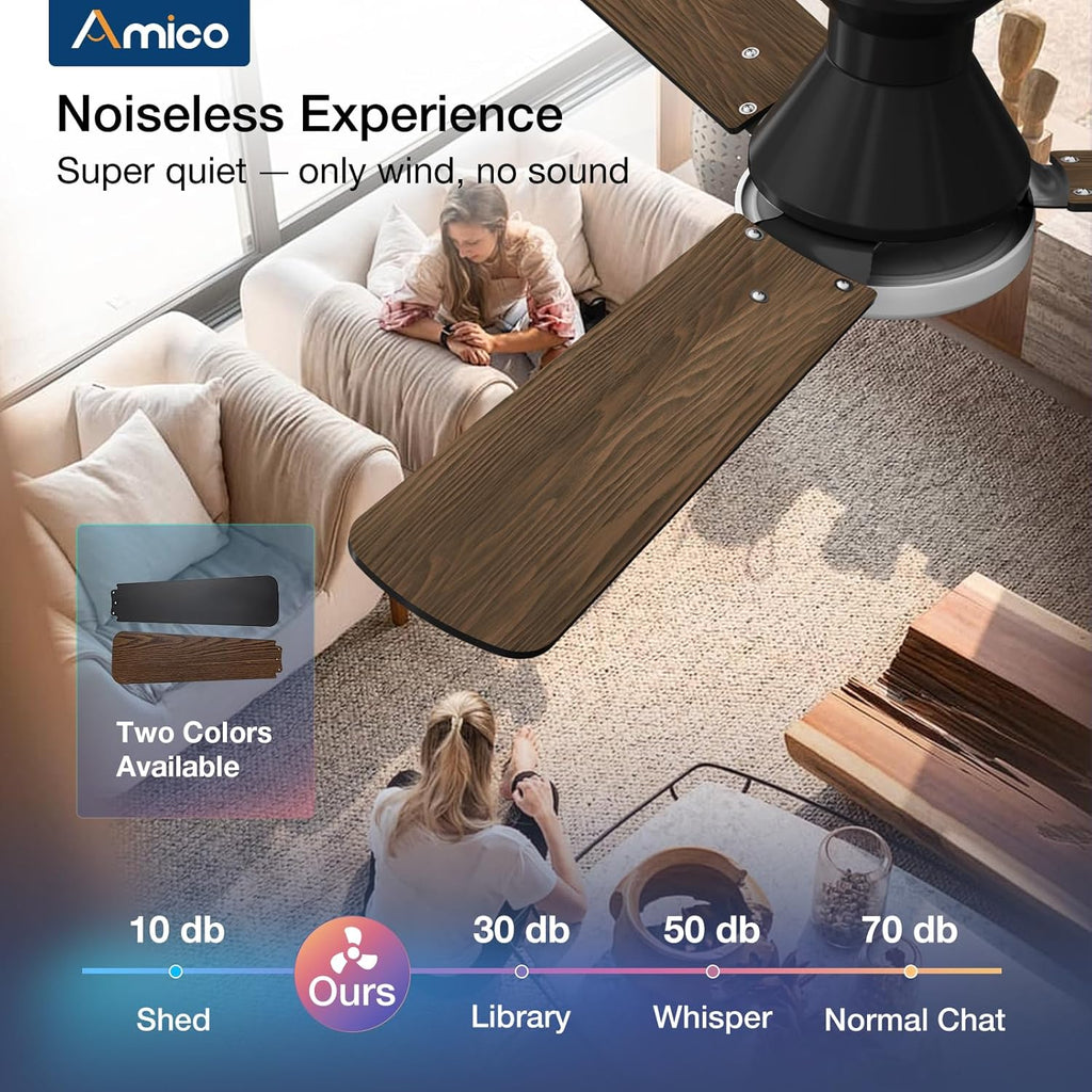 Amico 2 Pack Ceiling Fans with Lights, 42 inch Low Profile Ceiling fan with Light and Remote Control, Flush Mount, Reversible, 3CCT, Dimmable, Noiseless, Black Ceiling Fan for Bedroom, Indoor/Outdoor