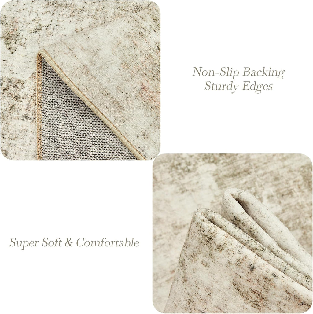 Soalmost 9x12 Area Rug for Living Room, Abstract Non Slip Machine Washable Vintage Carpets, Low Pile Lightweight Large Rug for Bedroom, Dining Room, Home Office Beige Gray