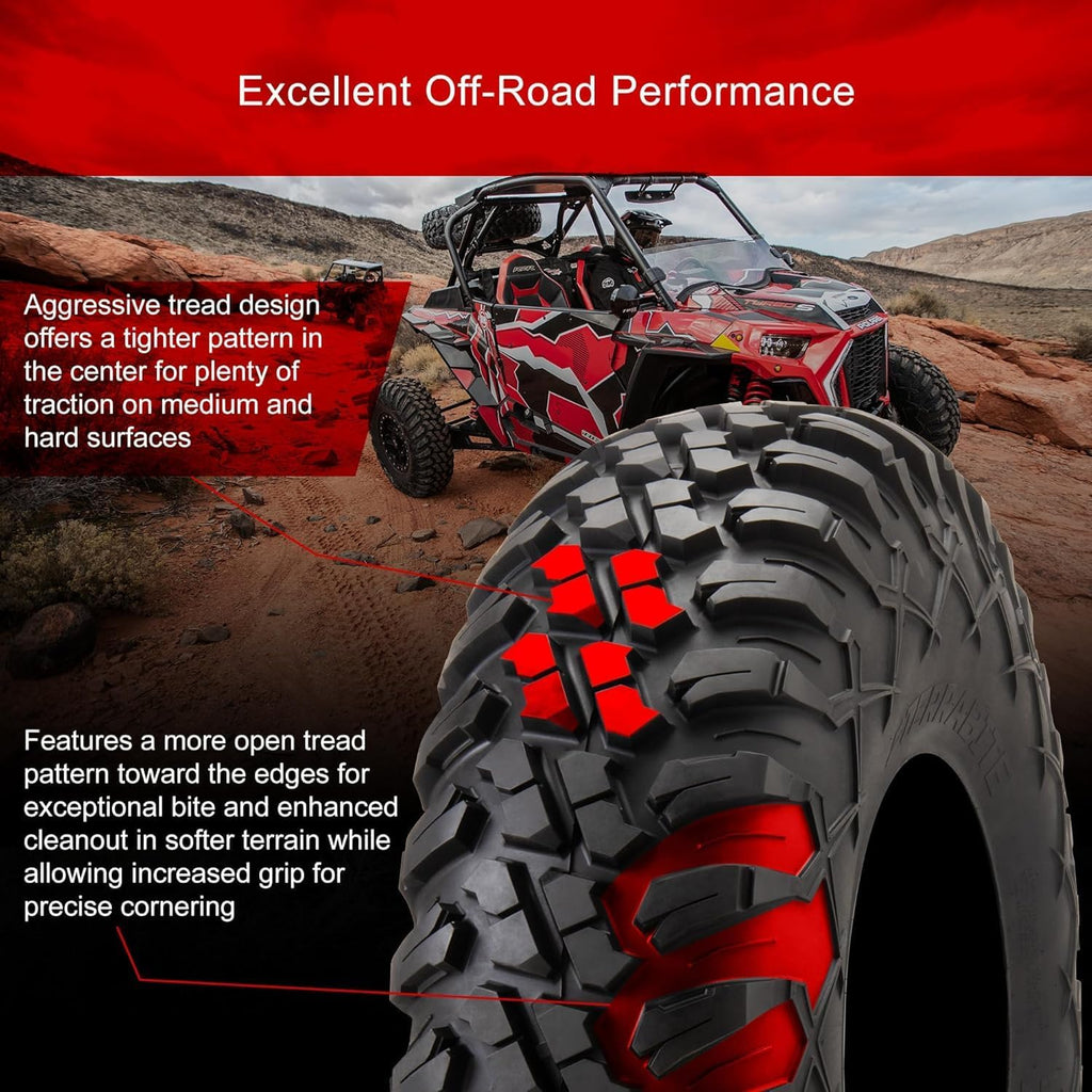 Tusk Set of 30x10-14 TERRABITE Heavy Duty 8-Ply Radial UTV Tires mounted on CASCADE Wheels - Compatible with POLARIS applications 4/156 bolt pattern Includes Lug Nuts (4+3 Offset, Machined/Black)