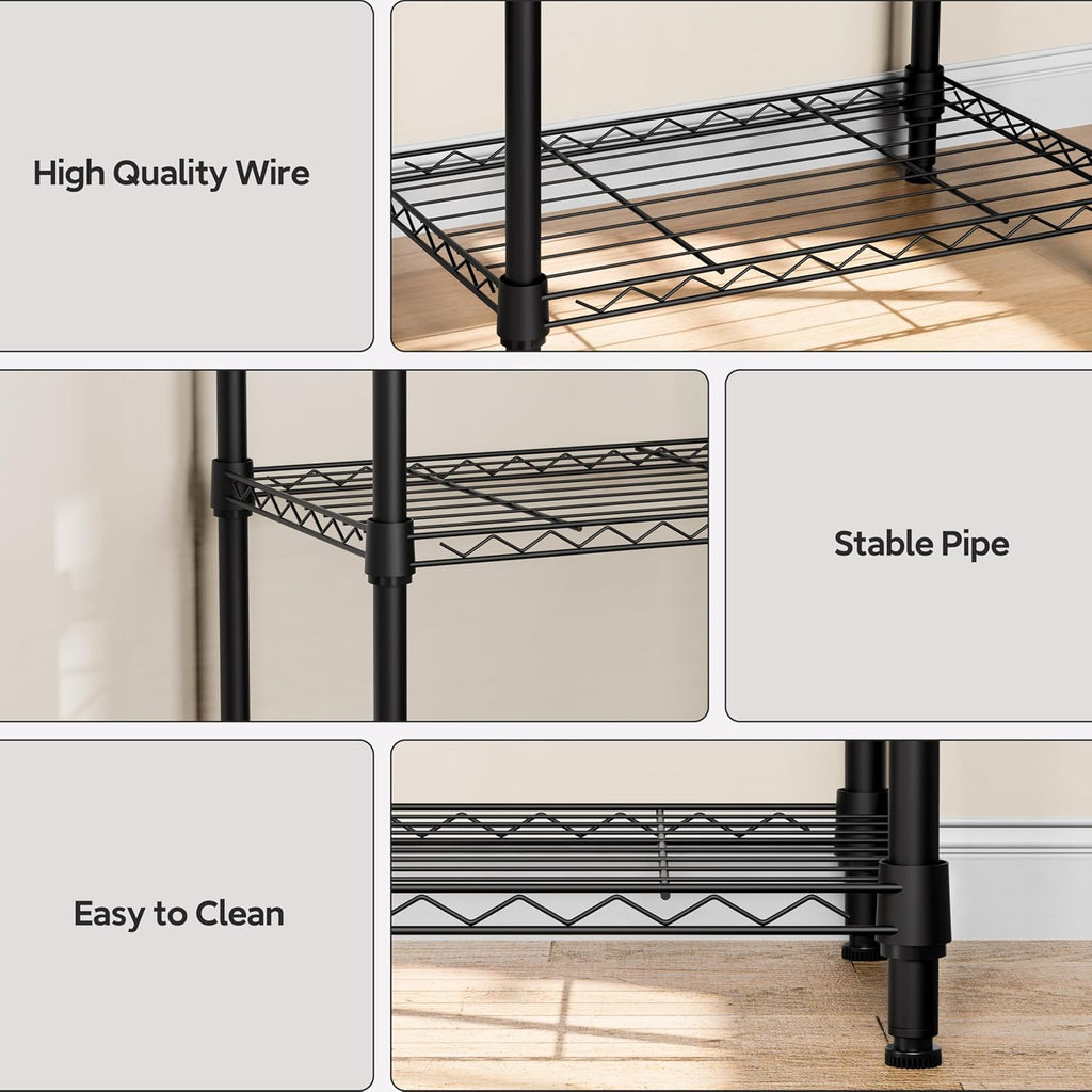 M MZG 3 Tiers Shelf Metal Storage Shelves Wire Rack Closet Organizers with Wheel for Garage Kitchen Bathroom Laundry Black 11.8" D x 17.7" W x 28.8" H