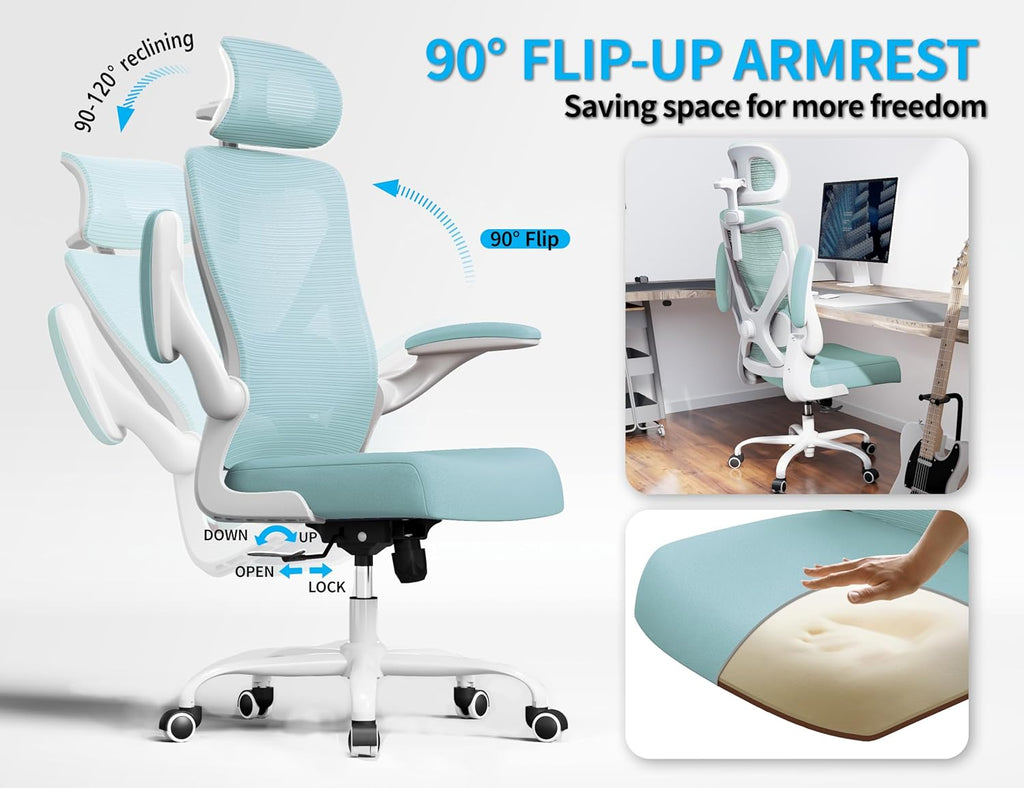 Office Chair - Ergonomic Office Chair with Back Support, Ergonomic Computer Chair - Home Office Desk Chairs, 400lbs Wide Seat Big and Tall Office Chairs with Headrest, Comfy Desk Chairs (Mint Green)