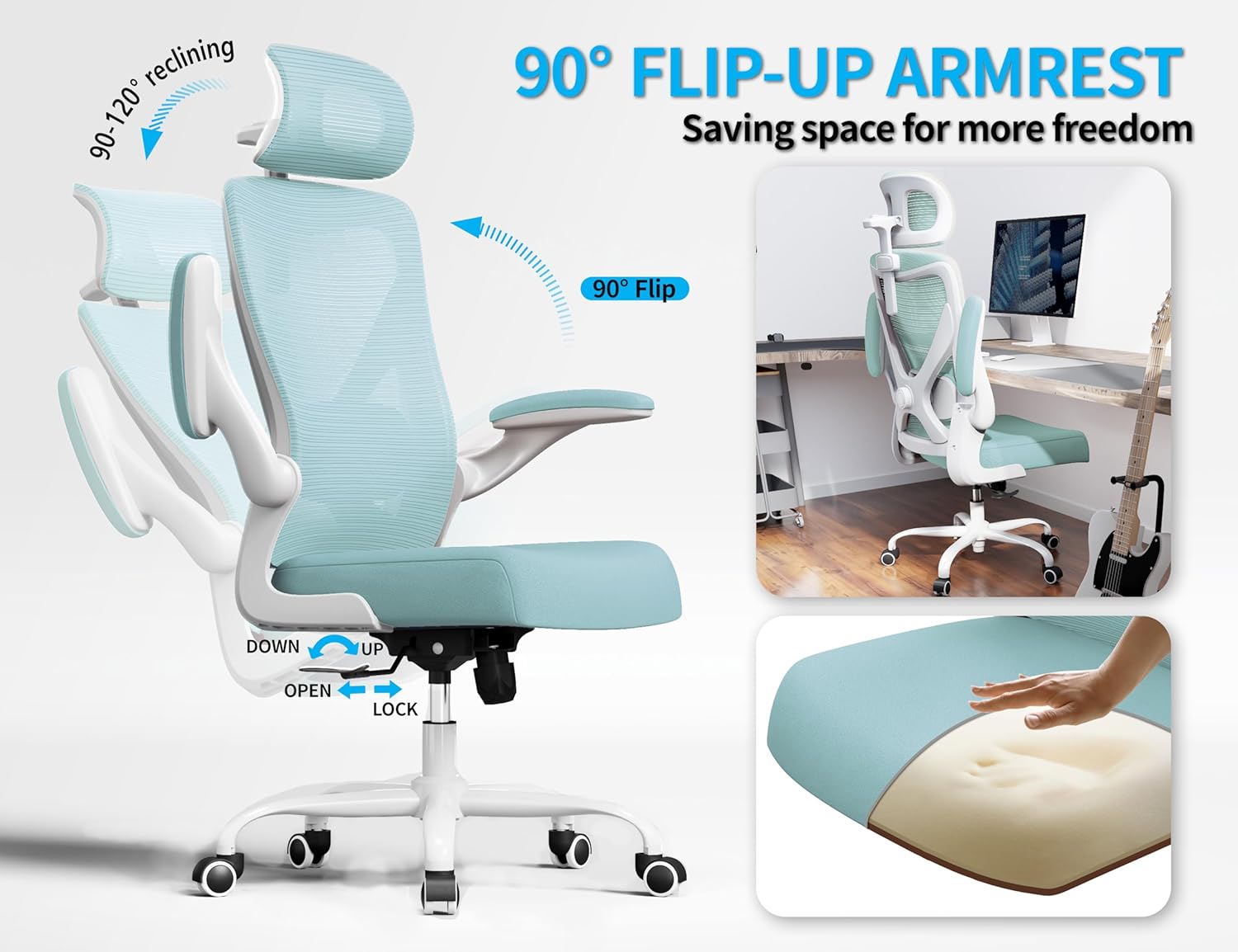 Office Chair - Ergonomic Office Chair with Back Support, Ergonomic Computer Chair - Home Office Desk Chairs, 400lbs Wide Seat Big and Tall Office Chairs with Headrest, Comfy Desk Chairs (Mint Green)