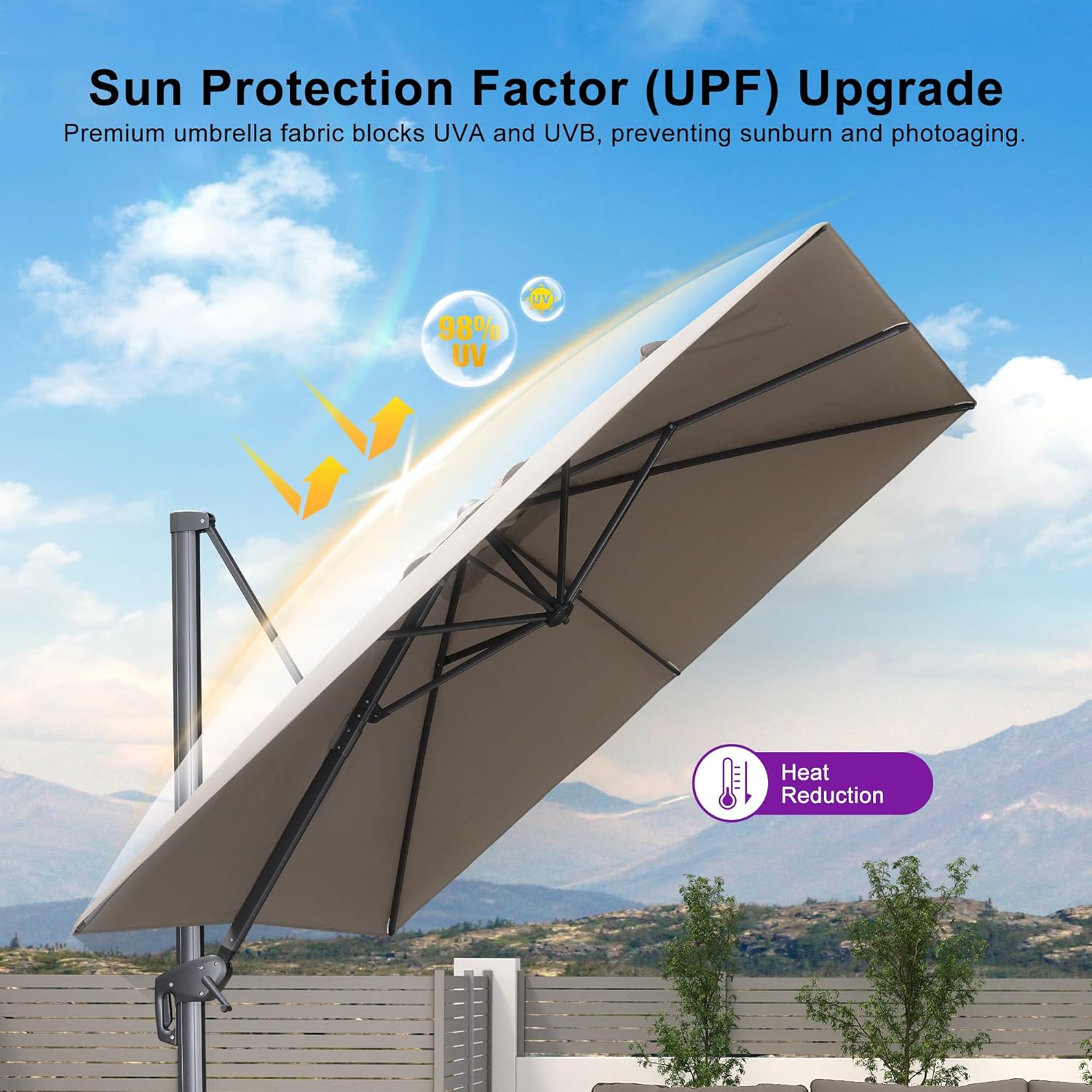 PURPLE LEAF Patio Umbrella 9' X 11.5' Rectangle Cantilever Umbrella Large Aluminum Outdoor Umbrellas with 360-degree Rotation & UPF40+ Premium Fabric for Deck Pool Garden Yard, Ash Mocha