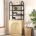 Brafab 71" Arched Bookcase with Reeded Design Doors, 7-Tier Bookshelf with Storage and Cabinet,Metal Frame Adjustable Shelves, for Living Room, Office, Library,Study (Natural Oak, 1 PCS)