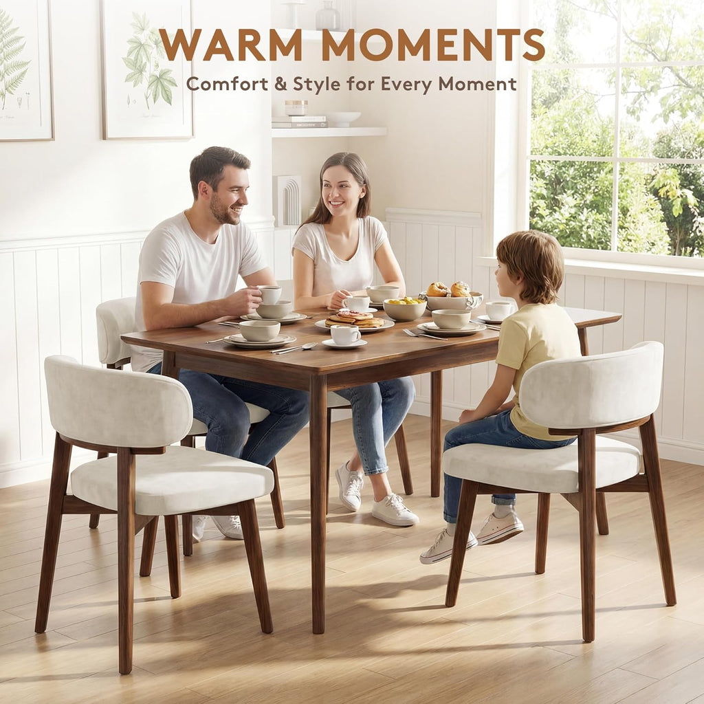 Dining Chairs Set of 4, Modern Upholstered Dining Chairs, Wooden Kitchen Chairs for Dining Room with Ergonomic Curved Backrest
