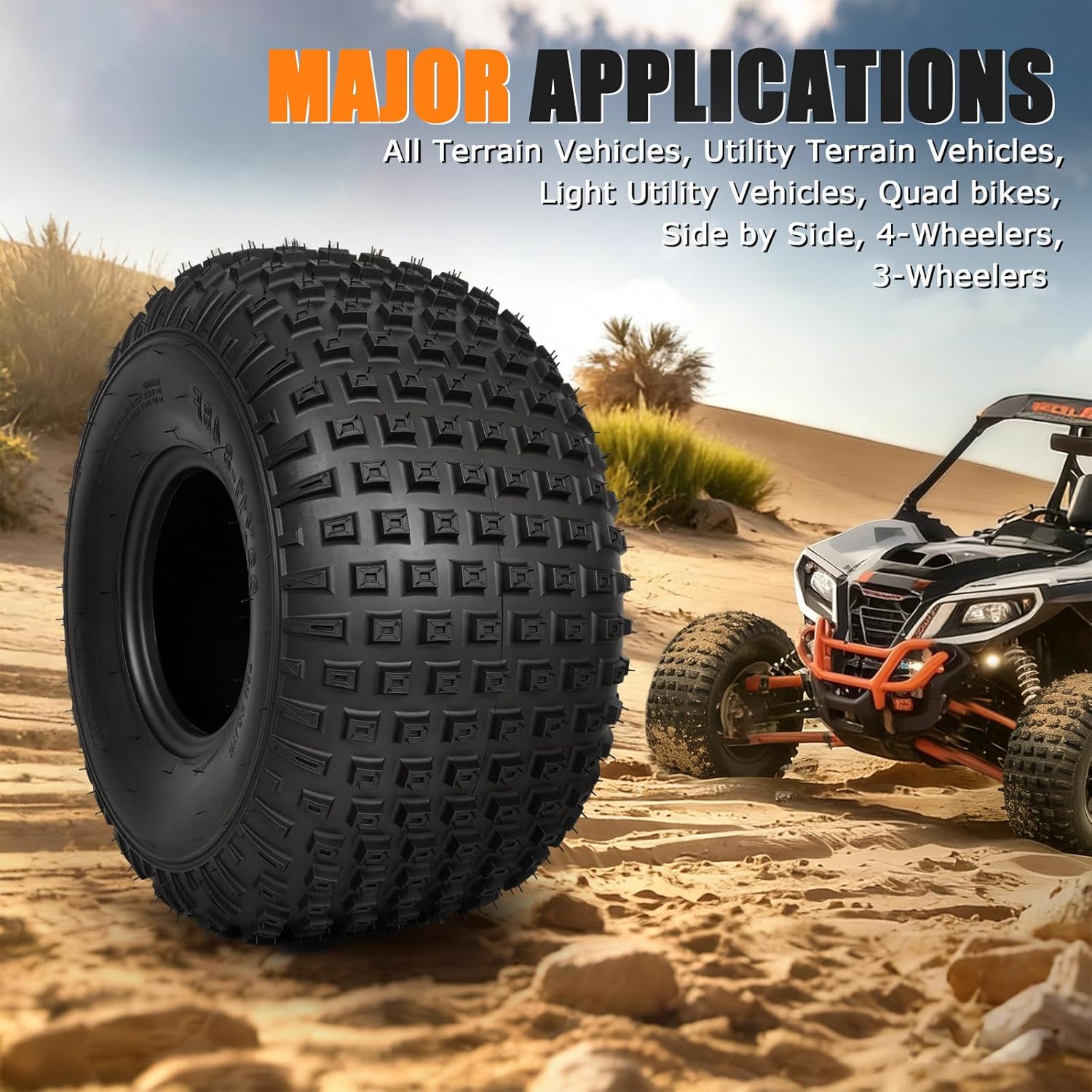 TRIPOWER 22x11x8 ATV UTV Tires 22x11-8 All-Terrain Knobby Golf Cart Tires for Trail Sand Mud Off-Road Tire, 6-Ply Tubeless, Pair of 2