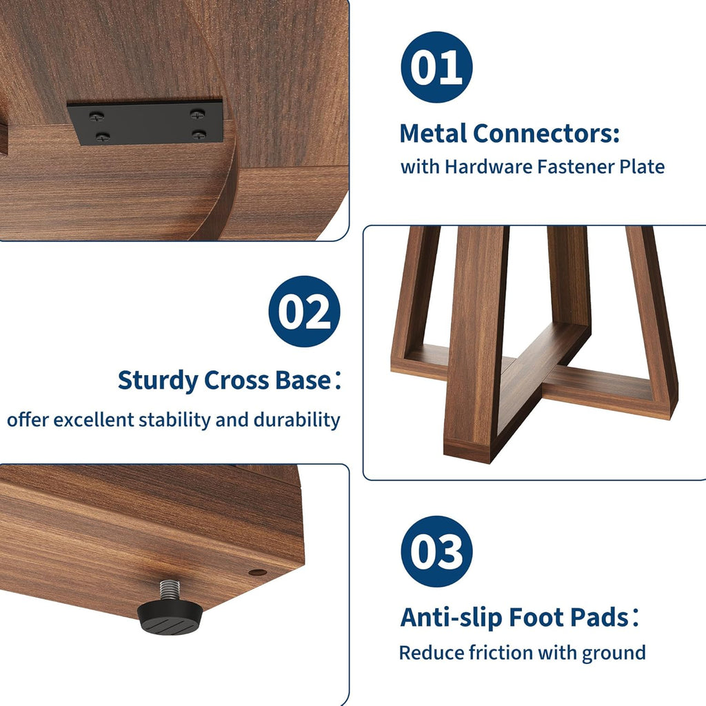 Garvee Round Dining Table for 4-6 People, 47" Modern Circle Dinner Table with Wooden Cross Pedestal Base for Living Room, Kitchen, Walnut Brown