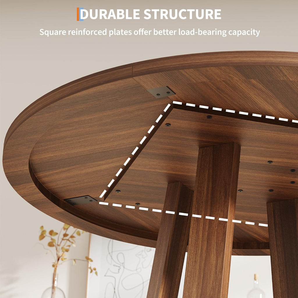 Garvee Round Dining Table for 4-6 People, 47" Modern Circle Dinner Table with Wooden Cross Pedestal Base for Living Room, Kitchen, Walnut Brown