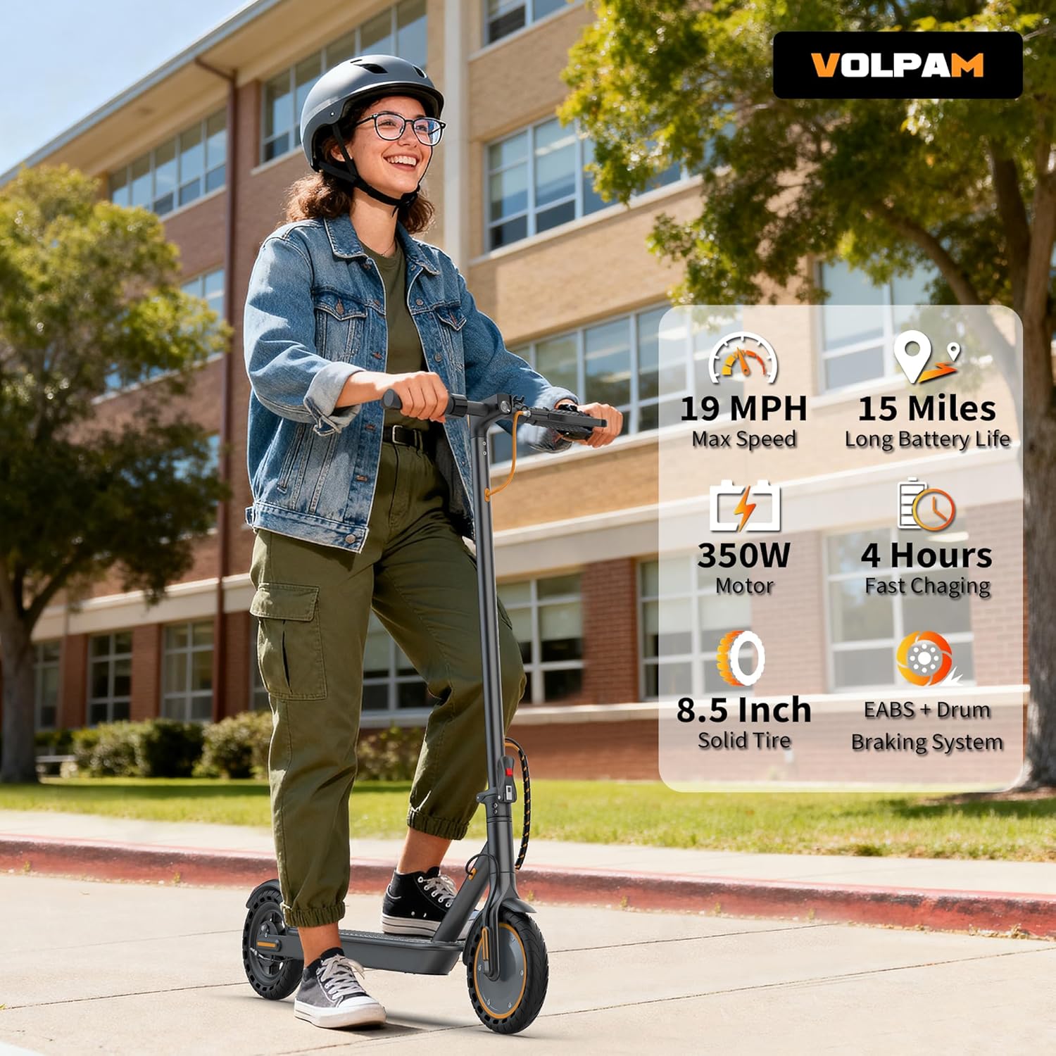 Volpam Adult Electric Scooter, Max Speed 19/21MPH, Up to 21-28 Miles Range, 500W/350WMotor Adult E-Scooter, Foldable Scooter with Dual Braking, Smart APP