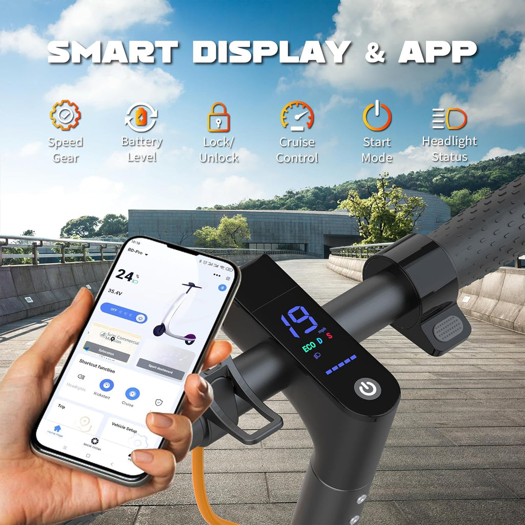 Volpam Adult Electric Scooter, Max Speed 19/21MPH, Up to 21-28 Miles Range, 500W/350WMotor Adult E-Scooter, Foldable Scooter with Dual Braking, Smart APP