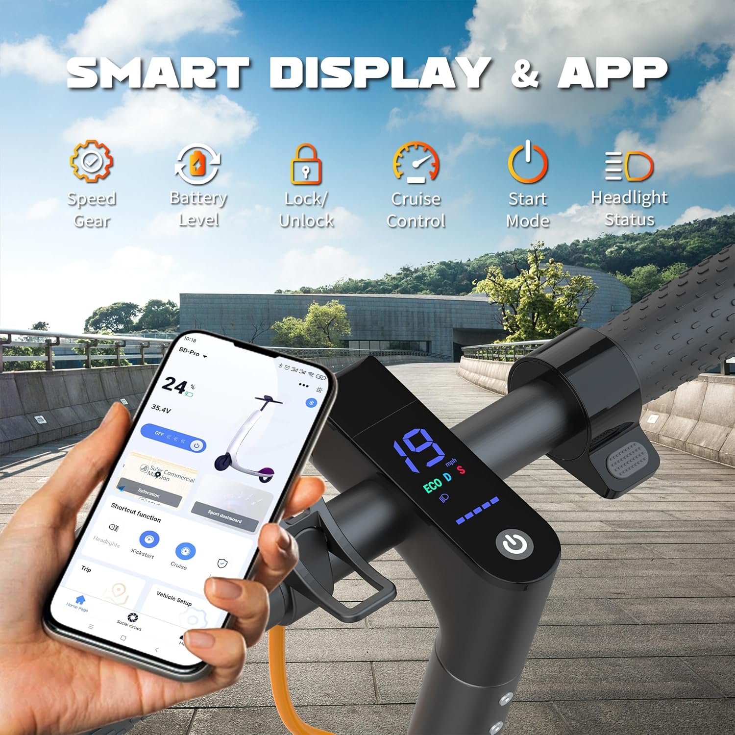 Volpam Adult Electric Scooter, Max Speed 19/21MPH, Up to 21-28 Miles Range, 500W/350WMotor Adult E-Scooter, Foldable Scooter with Dual Braking, Smart APP