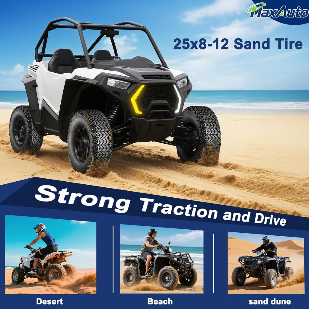 MaxAuto 2pcs 25x8-12 ATV UTV Tires, 25x8x12 All Terrain Side by Side Tires, 25 8 12 Mud Tire, 6Ply Tubeless