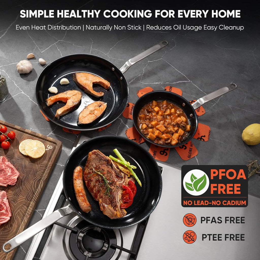5 Ply Ceramic Non Stick Frying Pans - 10 Inch Stainless Clad Nonstick Skillet, Non Toxic, PTFE & PFOA FREE, Professional Cookware for Induction, All Stoves and Oven up to 650°F