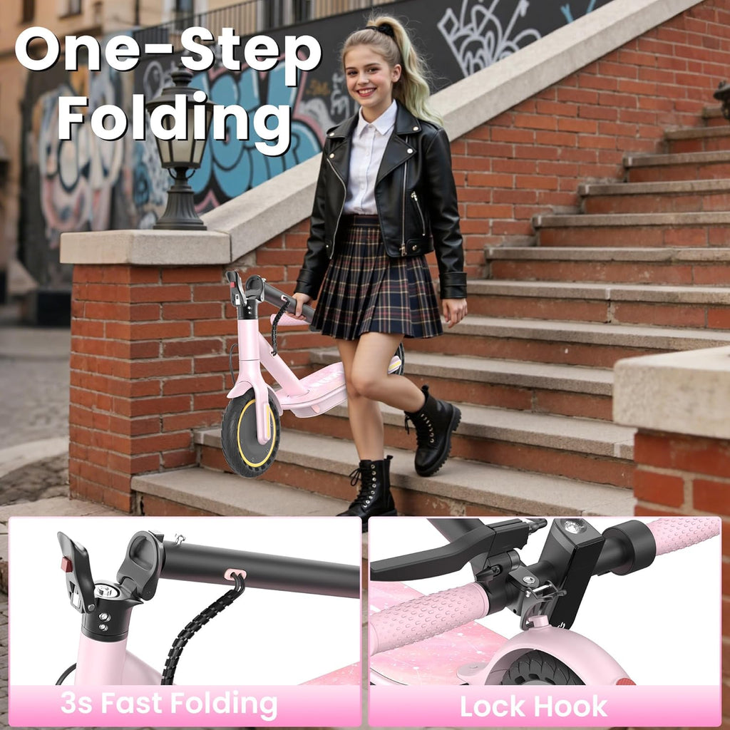 WERHY Foldable Kids Electric Scooter, 350W Motor, Max 12/16Miles Long Range, 19 MPH Max Speed, 8.5" Solid Tire, Lightweight Foldable E-Scooter with Dual Braking, Digital Display, Cruise Control