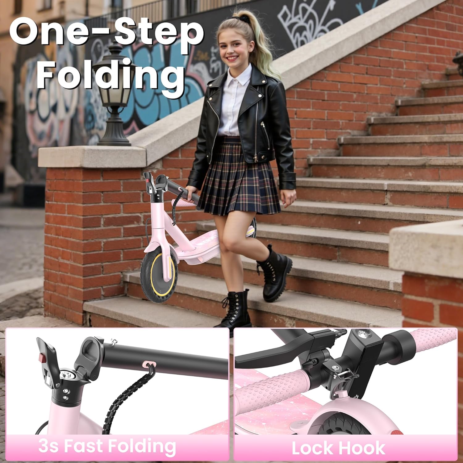 WERHY Foldable Kids Electric Scooter, 350W Motor, Max 12/16Miles Long Range, 19 MPH Max Speed, 8.5" Solid Tire, Lightweight Foldable E-Scooter with Dual Braking, Digital Display, Cruise Control