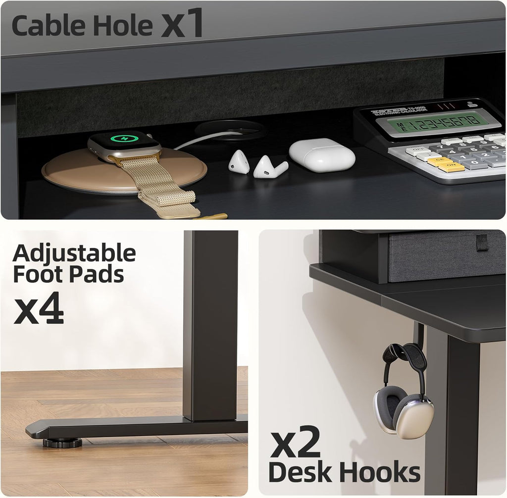 TIQLAB Standing Desk with Two Drawers, Stand Up Standing Desk Adjustable Height, Electric Sit Stand Table with Storage Shelf and Splice Board, 48 * 24 inch, Black