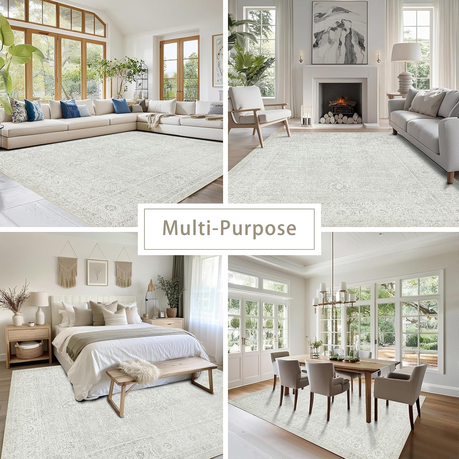 Srugn Washable Rugs 5x7 Area Rugs for Living Room,Bedroom,Large Carpets,Ultra Soft Faux Wool Retro Dining Room Rug,Non Slip&Non-Shedding Low Pile Vintage Rugs for Home Office,Concrete Grey