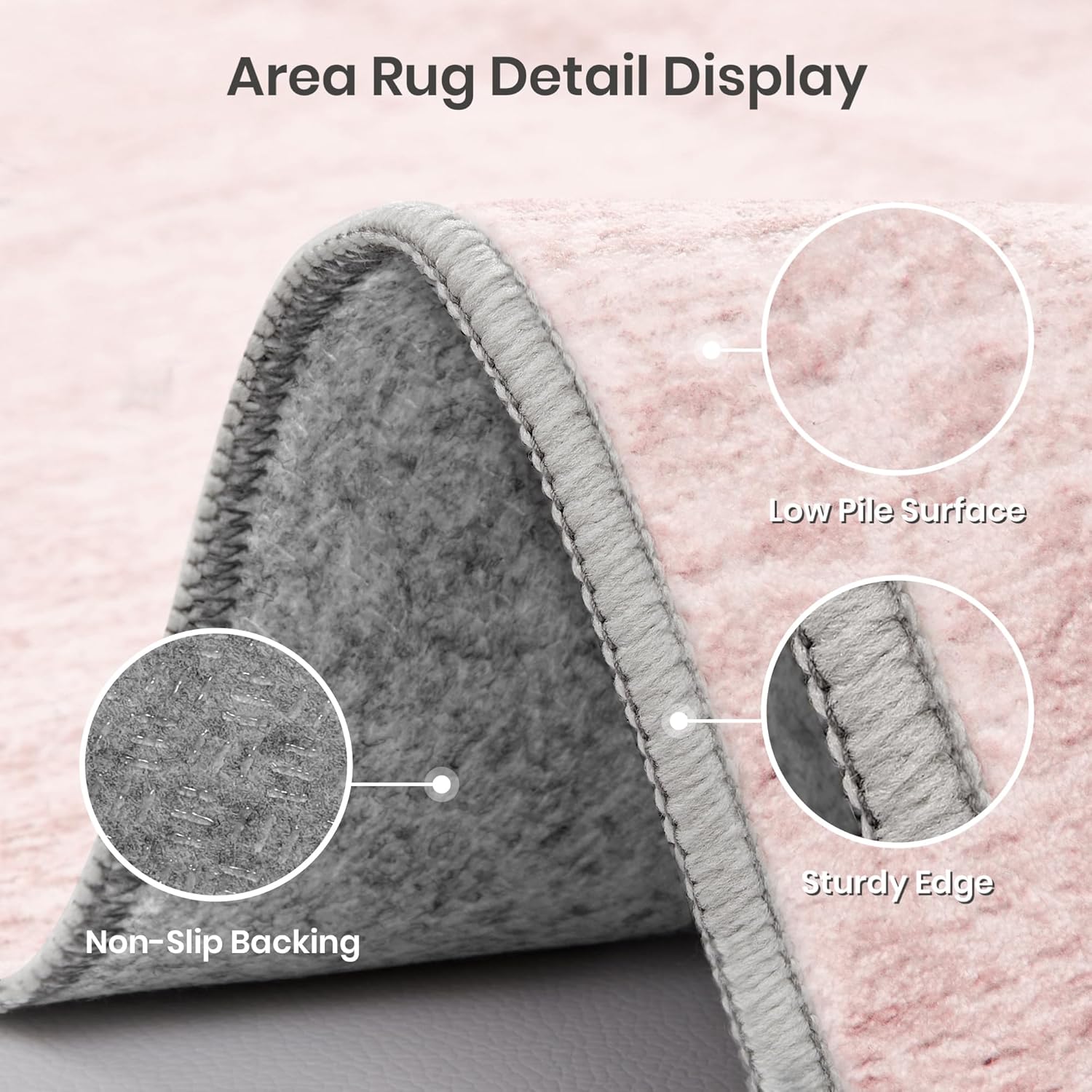Valenrug Washable Rugs 5x7 - Non Slip 5x7 Area Rugs for Living Room, Stain Resistant Area Rugs for Bedroom, Foldable Machine Washable Area Rug(5'x7', Light Pink)