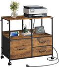 DEVAISE 3 Drawer Mobile File Cabinet, Rolling Printer Stand with Storage Shelf, Fabric Lateral Filing Cabinet fits A4 or Letter Size, Adjustable Shelf for Home Office, Rustic Brown