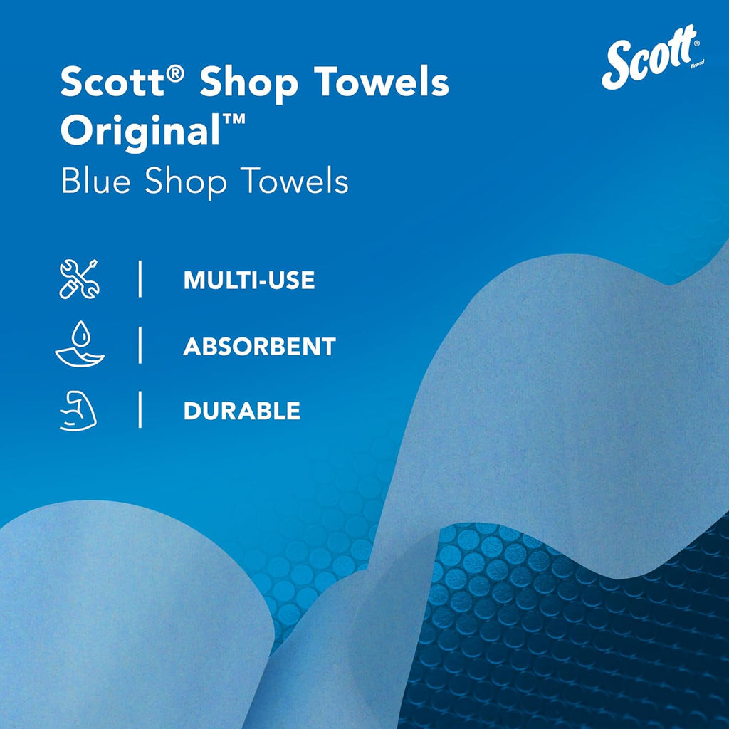 Scott Shop Original Blue Towels (75190), 9"x12" Cloth-like Paper Towel (8 Boxes of 200 Sheets, 1,600 Sheet Total)