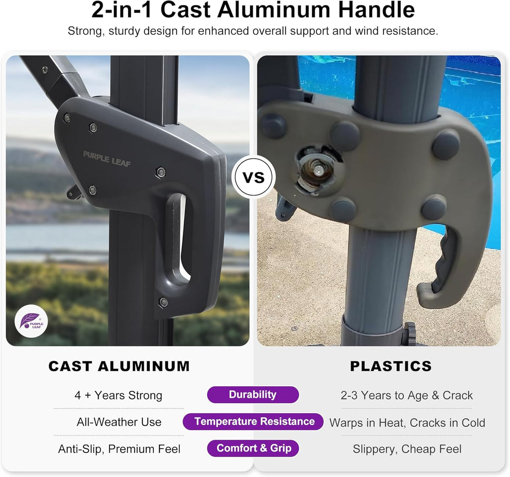 PURPLE LEAF Patio Umbrella 9' X 11.5' Rectangle Cantilever Umbrella Large Aluminum Outdoor Umbrellas with 360-degree Rotation & UPF40+ Premium Fabric for Deck Pool Garden Yard, Pebble Grey