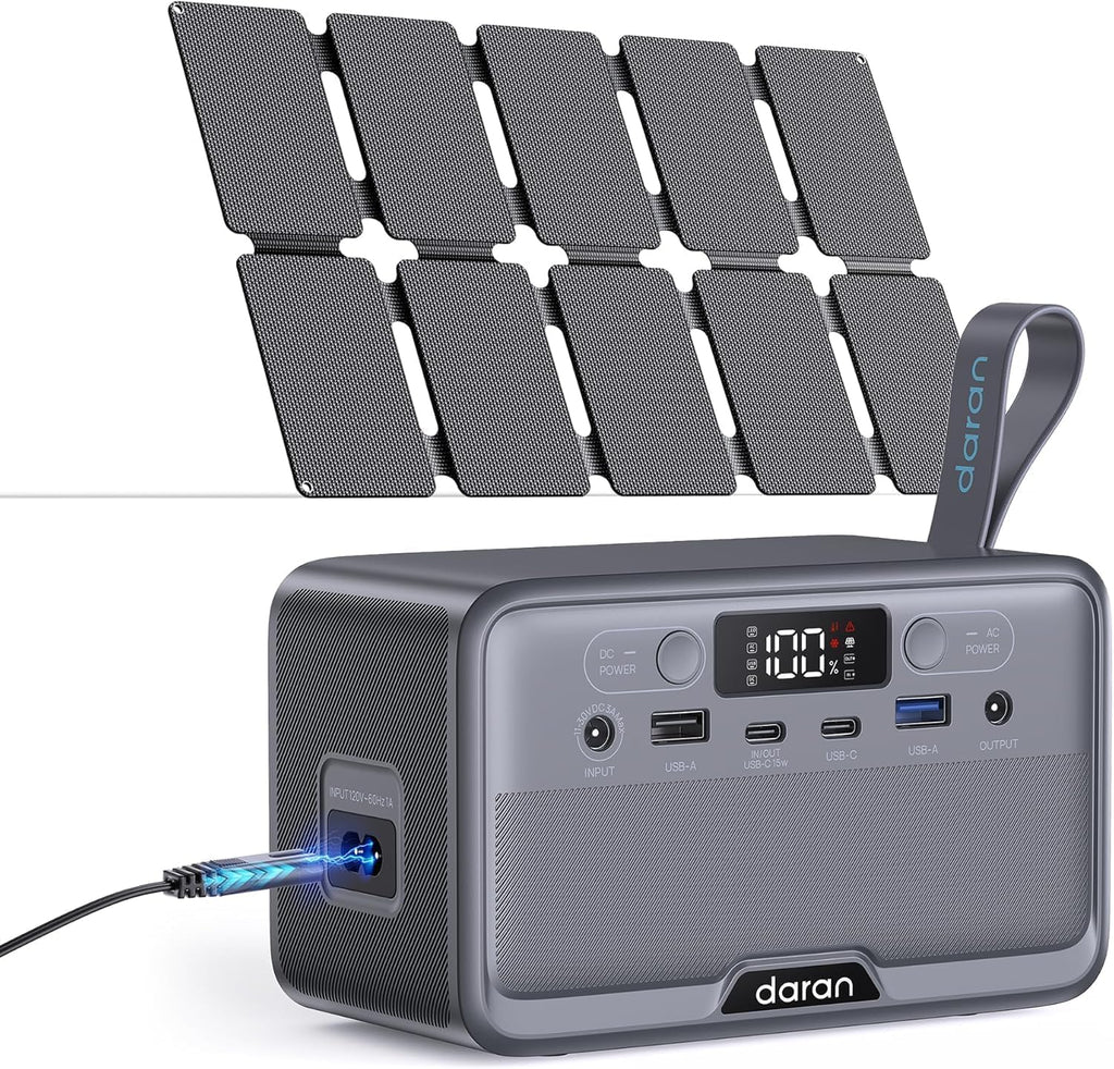 Portable Power Station 100W with 25W Solar Panel LiFePO4 Battery Power Bank with110V AC Outlets Solar Generator Fast Charging for Hurricane Emergency,Outdoor Use,Off-Grid traveling