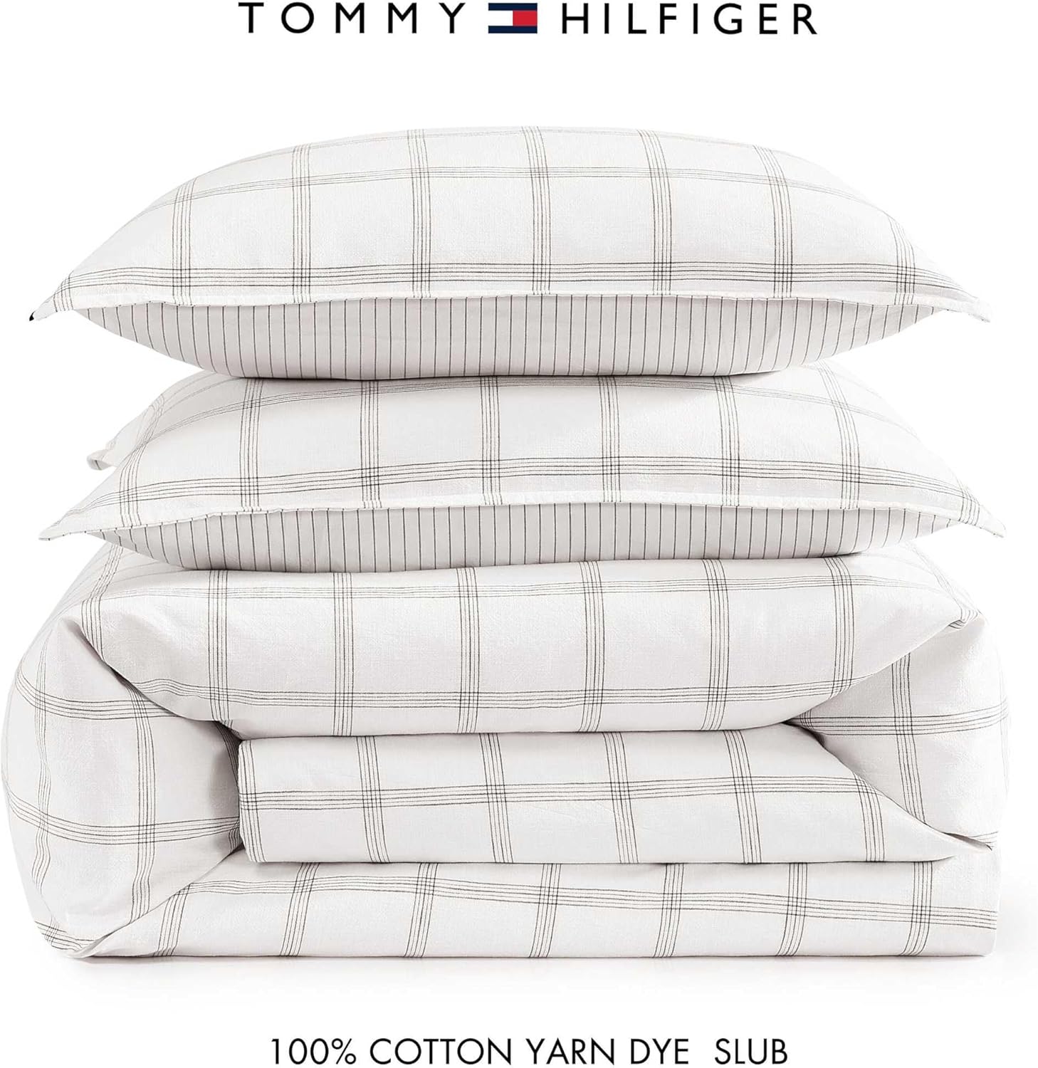 Tommy Hilfiger - King Comforter Set, Super Soft Bedding with Matching Sham, Breathable Bed Essentials (Modern Windowpane Blue, King)