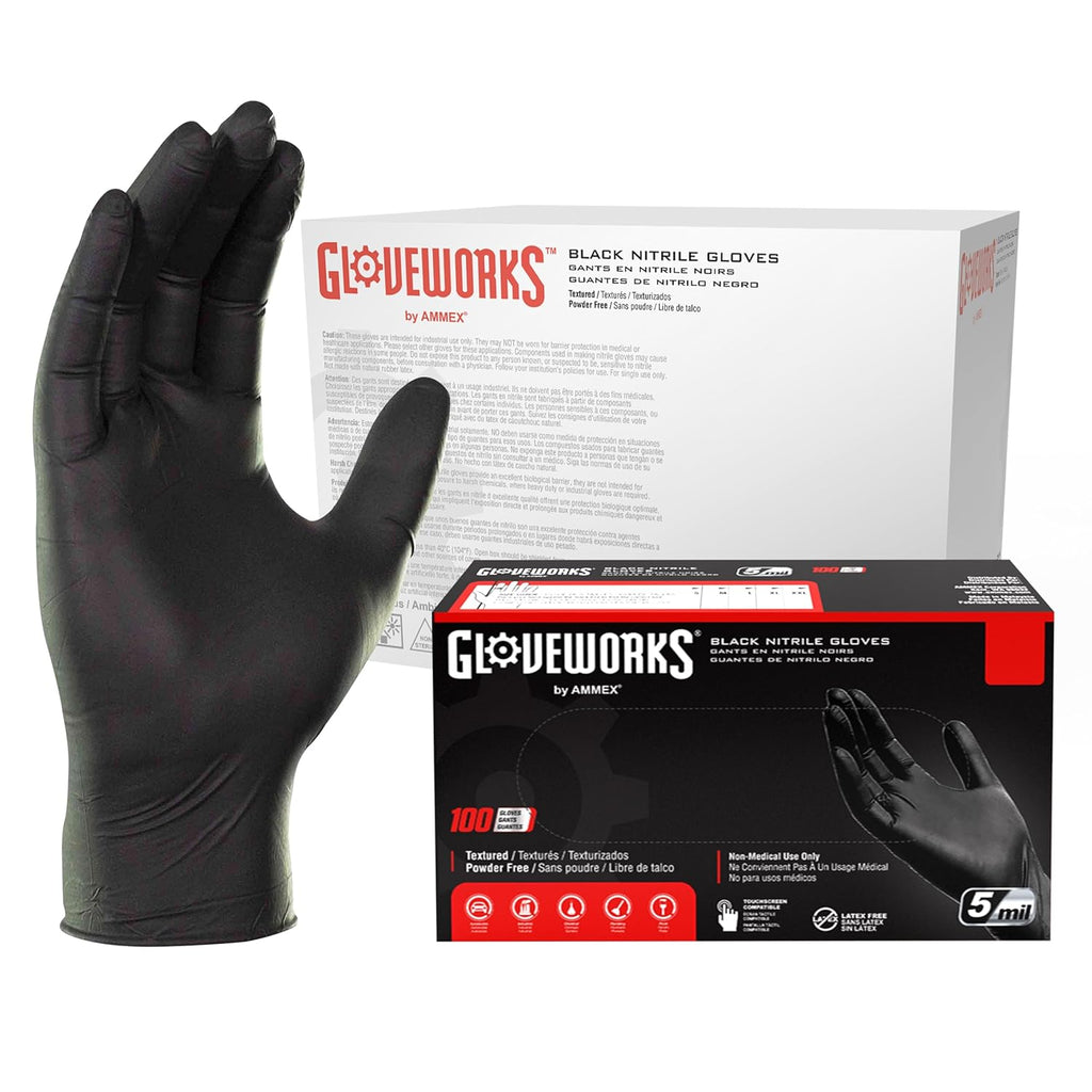 GLOVEWORKS XL Black Nitrile Gloves for Cooking, Food Prep, Disposable, 5 Mil, Professional Cleaning, Case of 1000