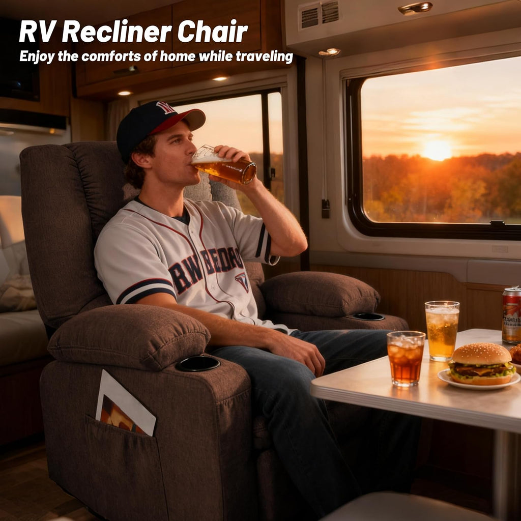 Rocker Recliner Chair with Massage and Heat, Nursery Rocking Chairs for Living Room, Ergonomic Comfy Relining Chair with Cup Holders, USB Charge Port, Side Pockets, Recliner Sofa, Brown