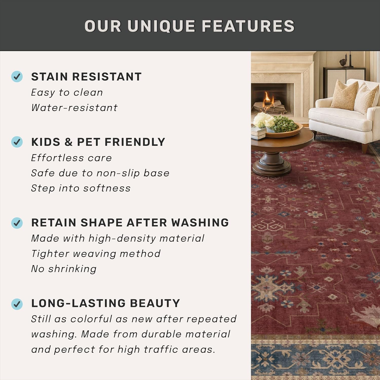 Hazo Haus Oriental 8x10 Large Area Rugs for Living Room - Burgundy Rug for Bedroom Under Bed, Dining Room Under Kitchen Table, Washable Soft Non Slip Unique Indoor Décor