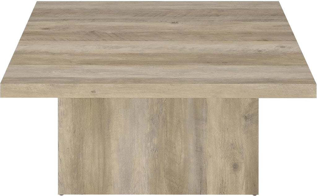 Coaster Home Furnishings - Devar - Wood - Square Coffee Table with Plinth Base, Geometric Design and Transitional Style - Living Room - Distressed Pine - 710878