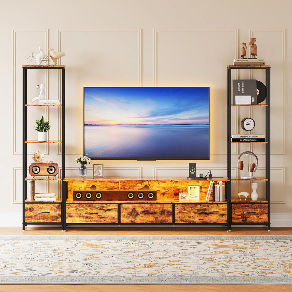 IDEALHOUSE TV Entertainment Center for Living Room, Large LED TV Stand with Storage, Modern Media Center for TVs Up to 70"