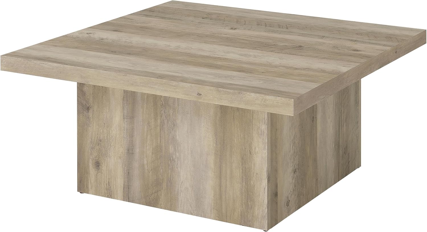 Coaster Home Furnishings - Devar - Wood - Square Coffee Table with Plinth Base, Geometric Design and Transitional Style - Living Room - Distressed Pine - 710878
