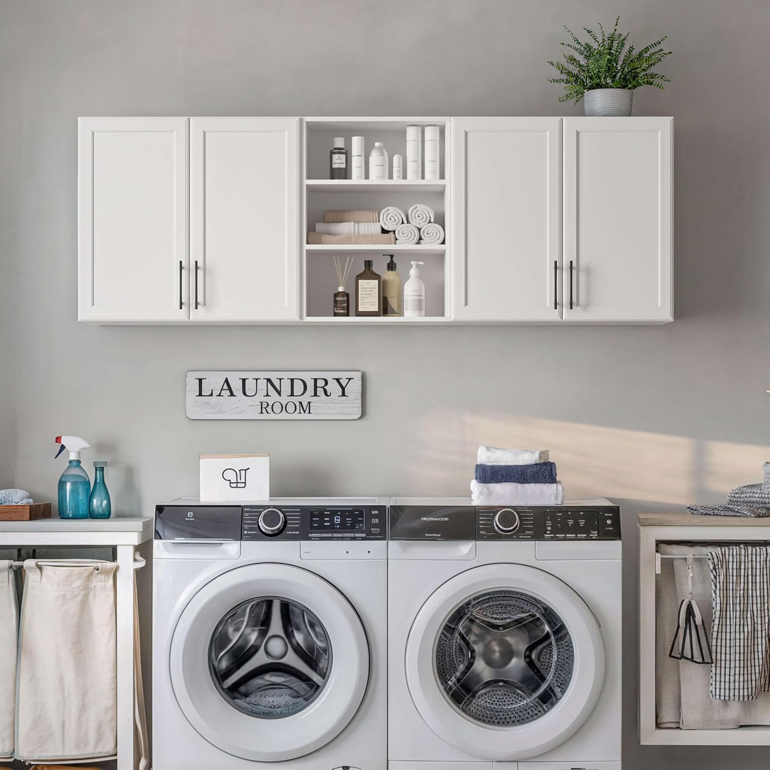 FIMELLO 62.8 ''W X 11''D X 21.7''H Wall Cabinets for Laundry Room, Wooden Kitchen Cabinet, Floating Wall Cabinets, Hanging Wall Cabinet for Laundry, Kitchen, White
