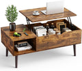 OLIXIS Wooden Coffee Table, Lift Top Coffee Table with Large Hidden Compartment and Ample Storage Shelf, Lift Tabletop Dining Table for Living Room, Home Small Space, Rustic