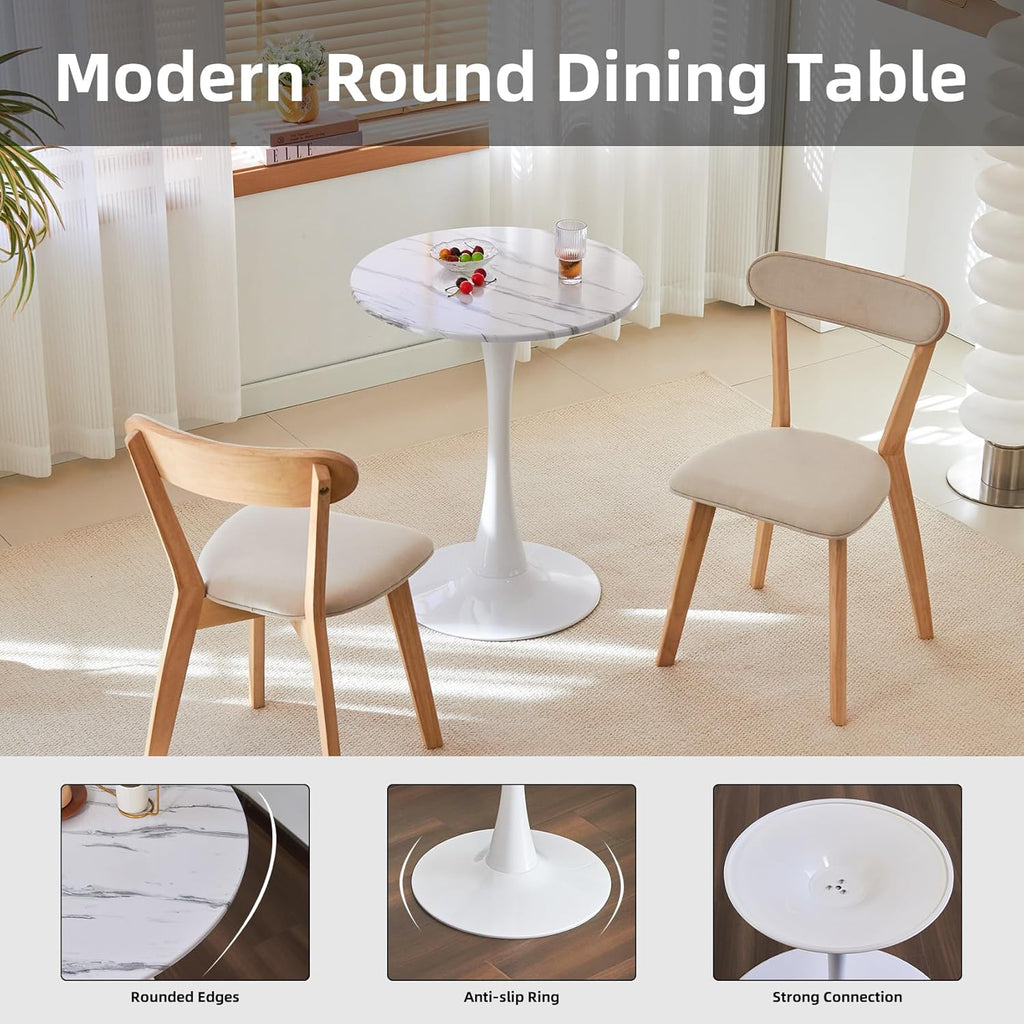 Round Dining Table, 31.5" Circle Tulip Table with Thickened Tabletop & Metal Pedestal, Mid Century Modern Bistro Table for Kitchen, Small Places, Living Room, Cafe (Marble Pattern White)