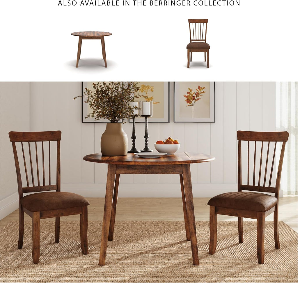 Signature Design by Ashley Berringer Dining Chairs Set of 2, Classic Wood Spindle-Back Design, Cushioned Microfiber Seat, Rustic Finish for Kitchen & Dining Room Chair, Walnut