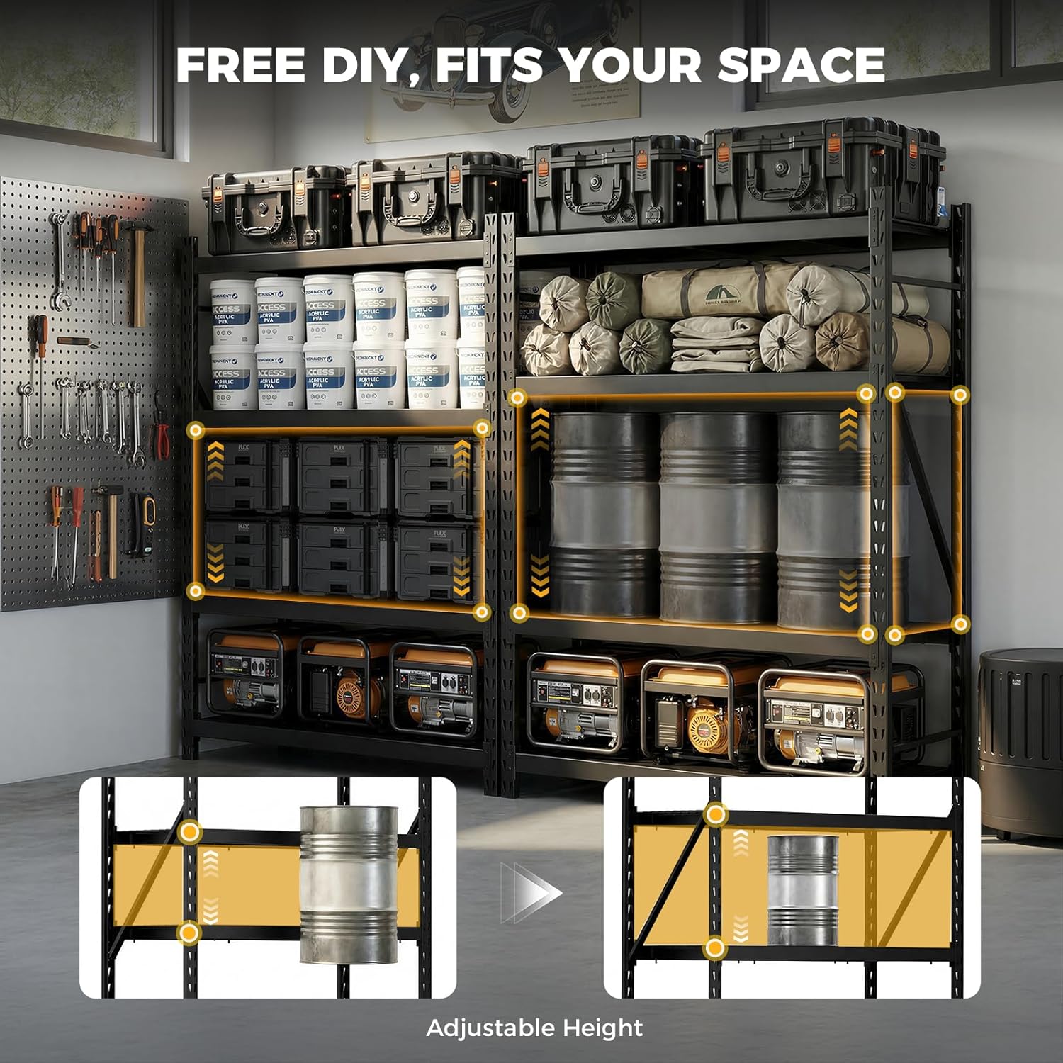 CAMMOO 72''W Storage Shelves, 6000LBS Metal Garage Shelving Unit with Magnetic Label, Upgraded Structure, Solid Steel Industrial Rack, Easy Assembly for Warehouse,Basement, 72''W x 24''D x 72''H