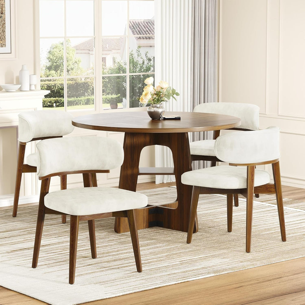 Dining Chairs Set of 4, Modern Upholstered Dining Chairs, Wooden Kitchen Chairs for Dining Room with Ergonomic Curved Backrest