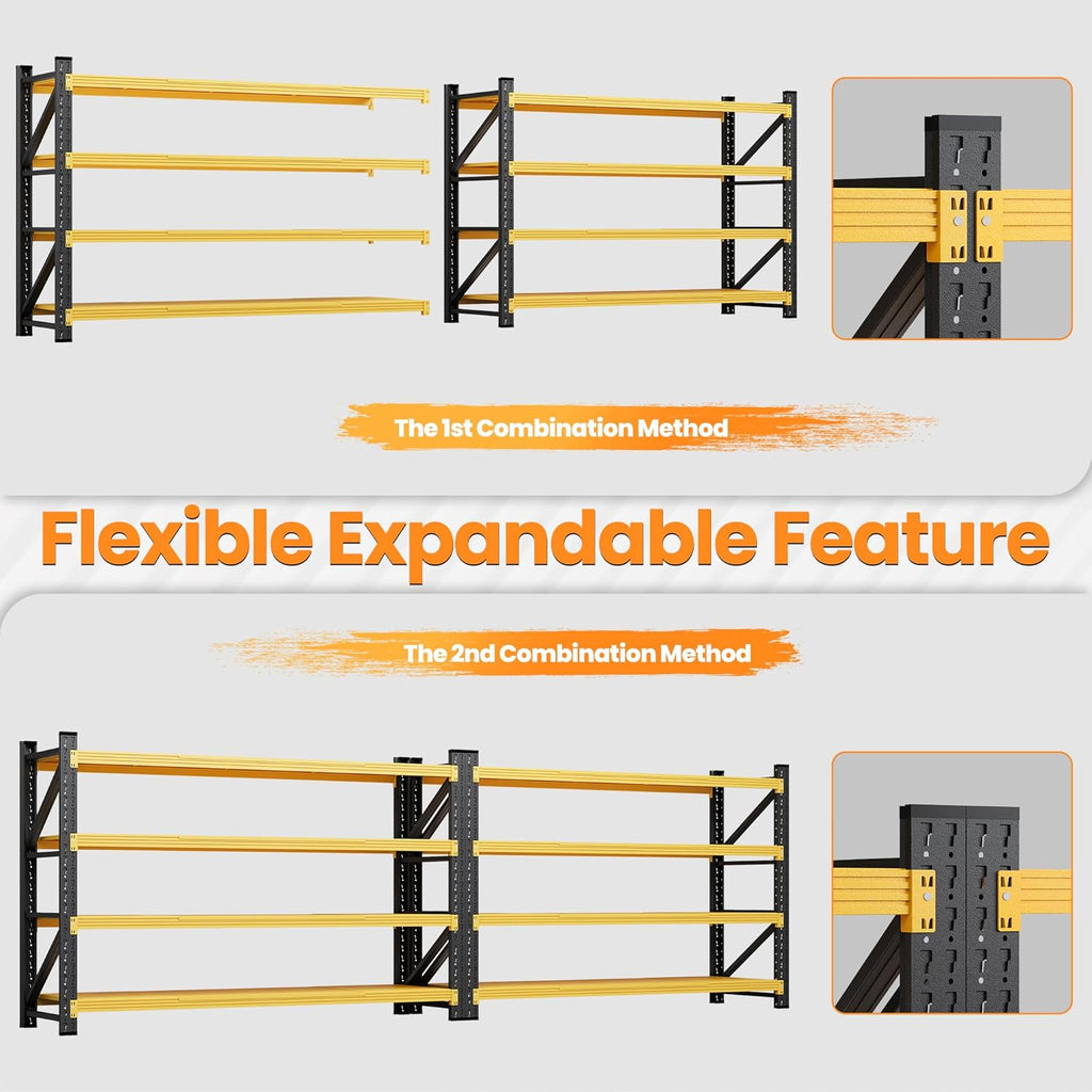 71”W Garage Shelving Units, 5000LBS Storage Shelves Heavy Duty, 24" Deep Metal Shelving Rack, 4 Tier Large Tall Industrial Shelving , Adjustable Standing Shelf for Warehouse / Shop 71"W x 24"D x 70"H