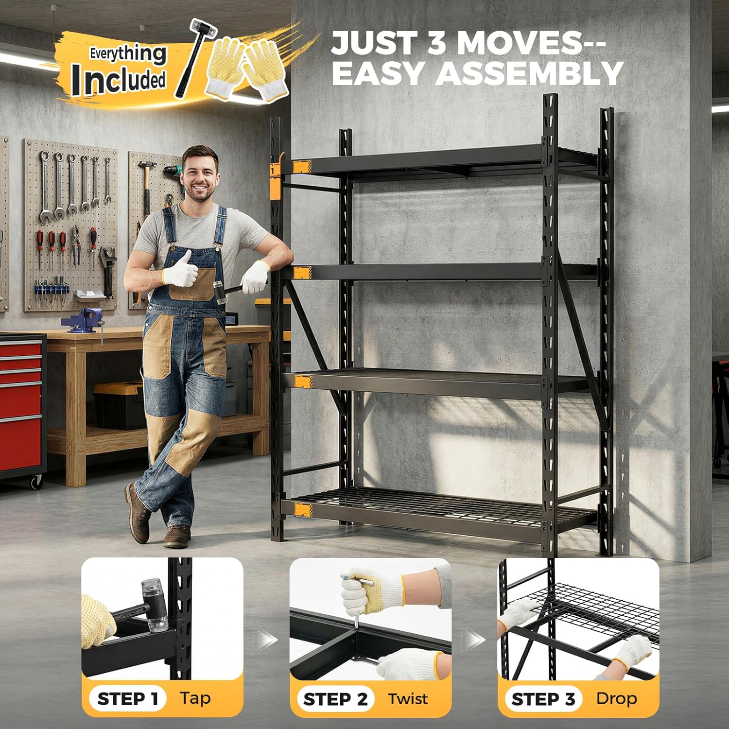 CAMMOO 72''W Storage Shelves, 6000LBS Metal Garage Shelving Unit with Magnetic Label, Upgraded Structure, Solid Steel Industrial Rack, Easy Assembly for Warehouse,Basement, 72''W x 24''D x 72''H