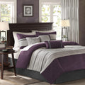 Madison Park - Palmer 7 Piece Comforter Set - Plum - California King - Pieced Microsuede - Includes 1 Comforter, 3 Decorative Pillows, 1 Bed Skirt, 2 Shams,Purple