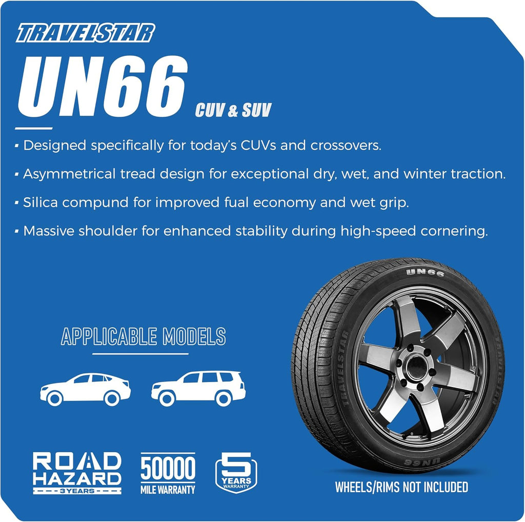 Set of 4 (Four) Travelstar UN66 255/50R20 105H All-Season High Performance CUV/SUV Tires 255/50/20 - Includes Three-Year Road Hazard Warranty UTQG 520AA (Tire Only)