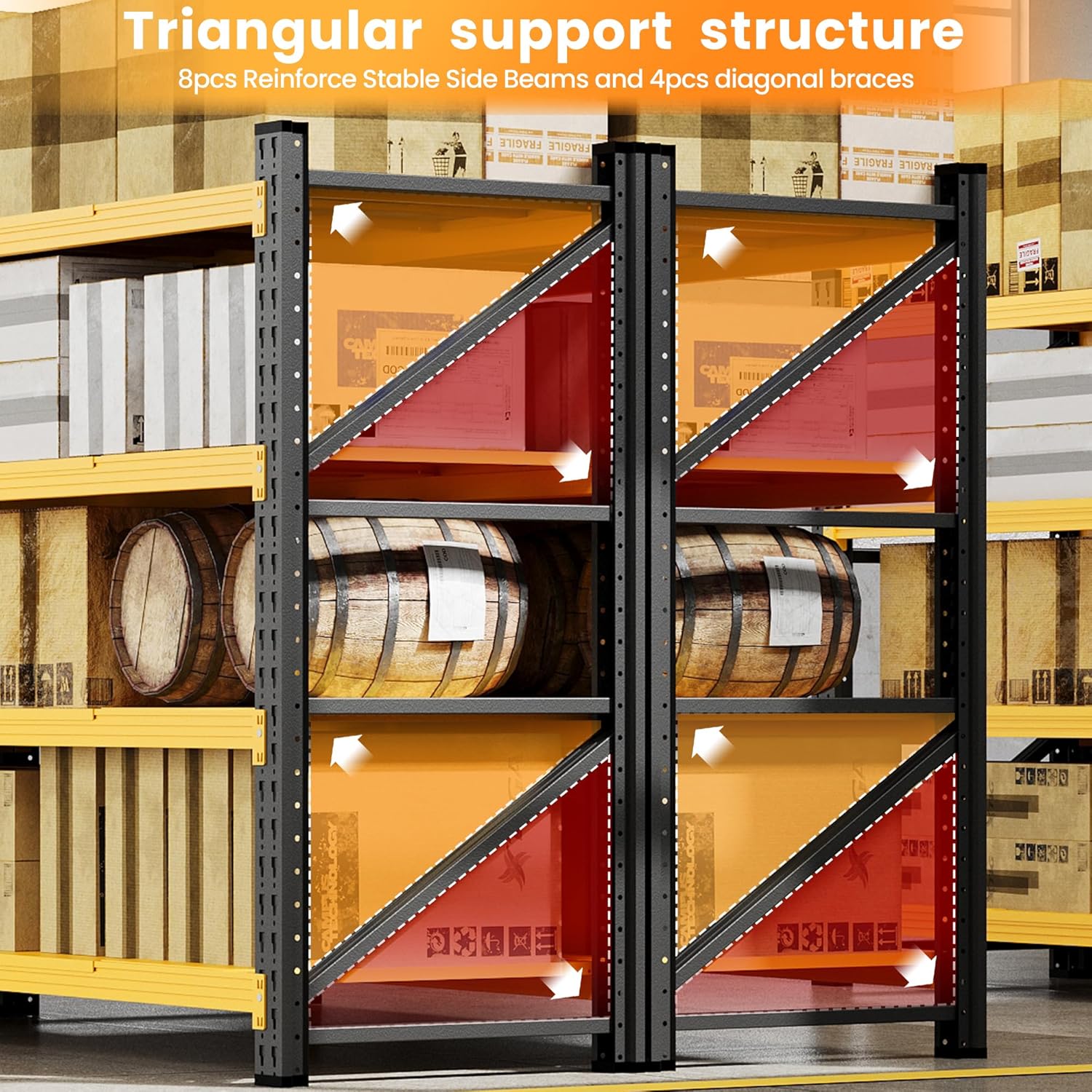 71”W Garage Shelving Units, 5000LBS Storage Shelves Heavy Duty, 24" Deep Metal Shelving Rack, 4 Tier Large Tall Industrial Shelving , Adjustable Standing Shelf for Warehouse / Shop 71"W x 24"D x 70"H
