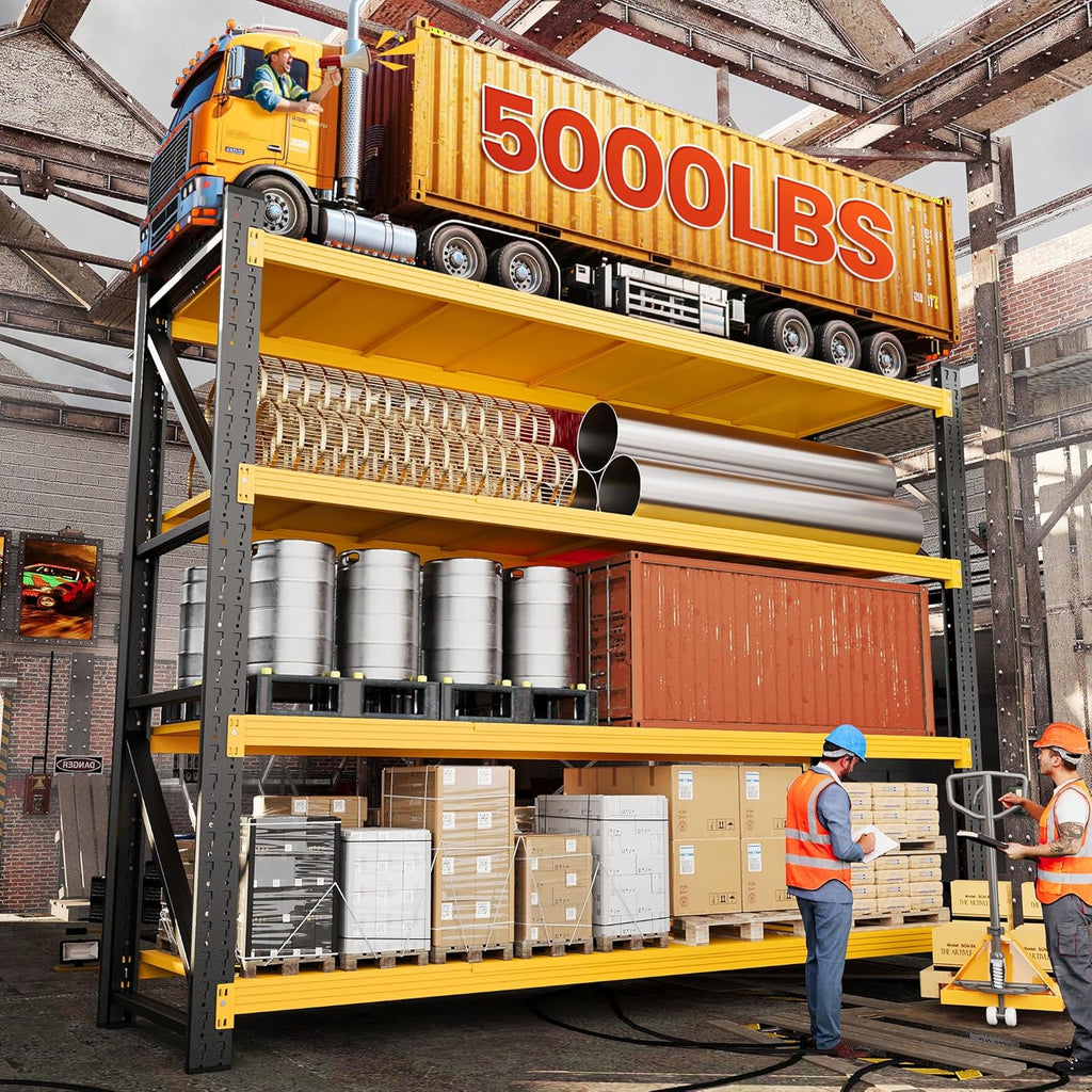 71”W Garage Shelving Units, 5000LBS Storage Shelves Heavy Duty, 24" Deep Metal Shelving Rack, 4 Tier Large Tall Industrial Shelving , Adjustable Standing Shelf for Warehouse / Shop 71"W x 24"D x 70"H