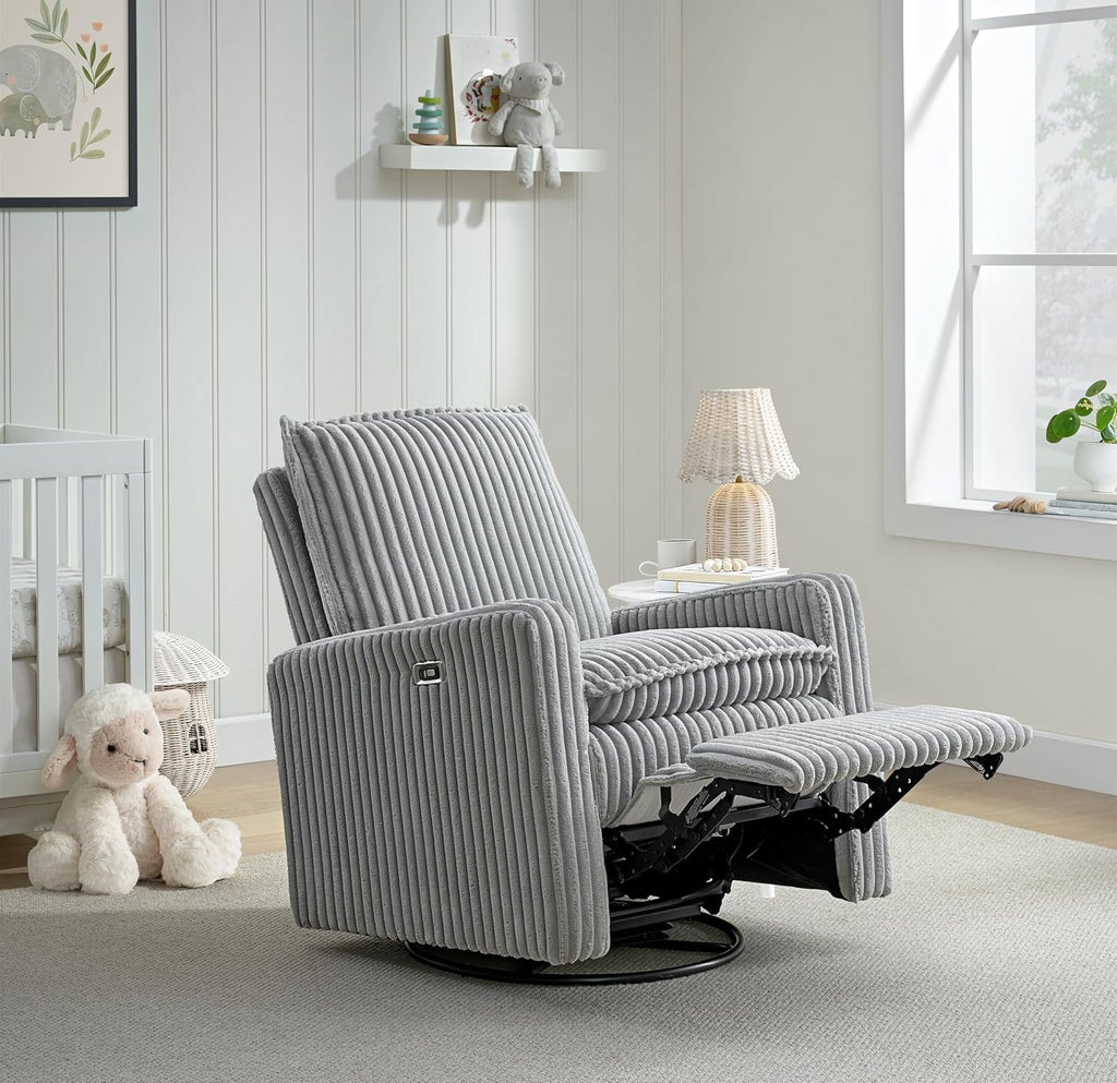Oxford Baby Uptown Power Recliner/Glider, Corduroy, Ash Gray